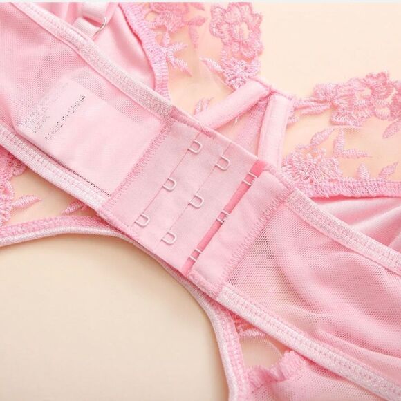 Sexy Bodystocking Bodysuit Womens Underwear Pink Flower Lace Lingerie Set Sissy - Picture 9 of 12